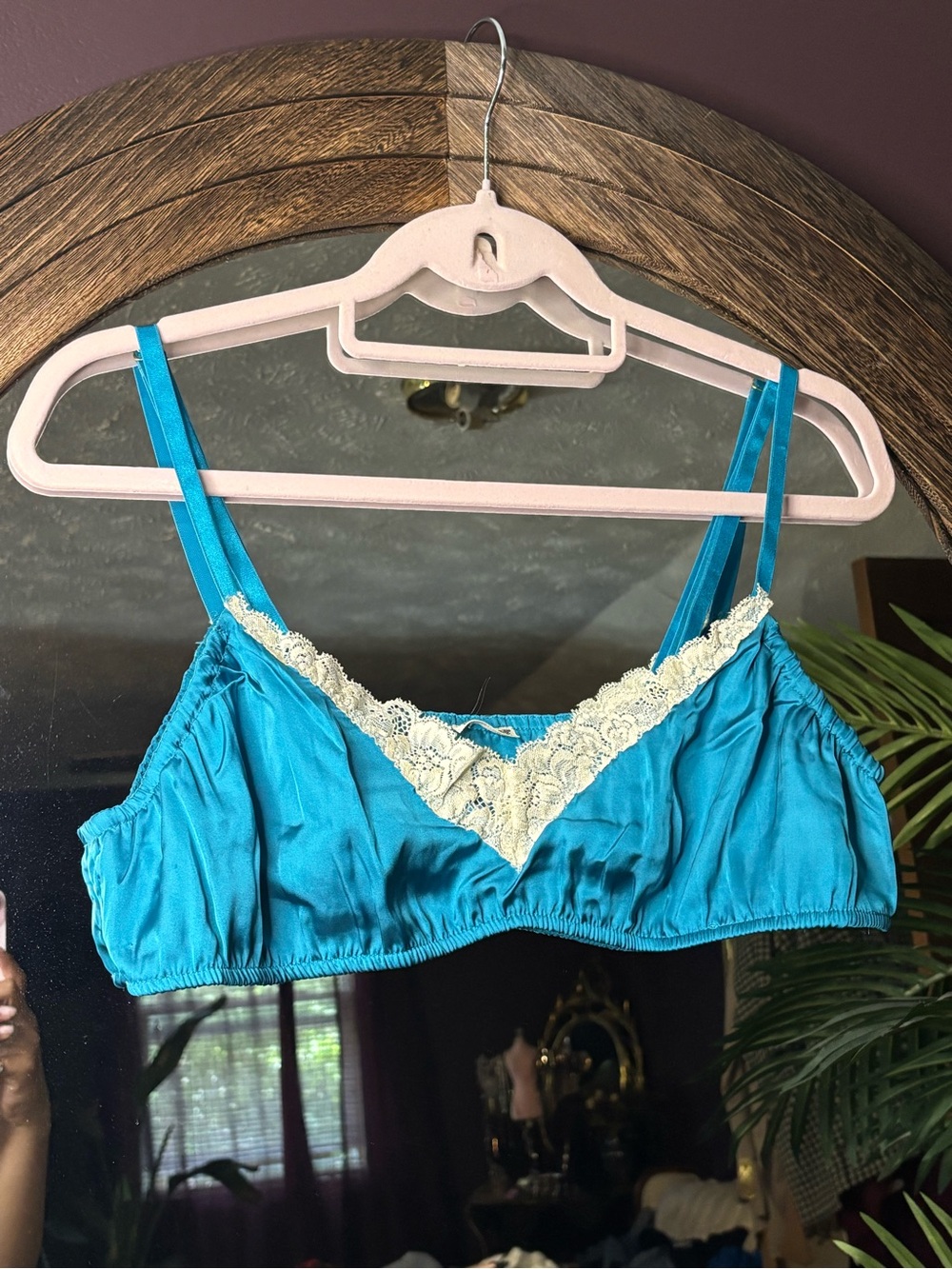 Laura Ashley Teal Bralette with Cream Lace Trim